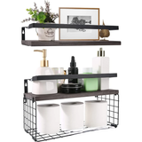 Solid Pine Wood Floating Bathroom Shelves 40cm Modern Wall mounted Storage Available in Grey