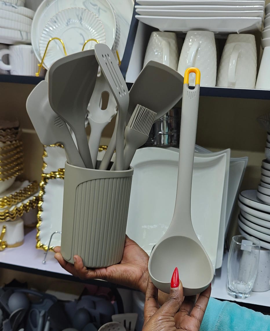 11pcs Heavy Duty Silicone Cooking and Serving Spoon Set with TPR Handles