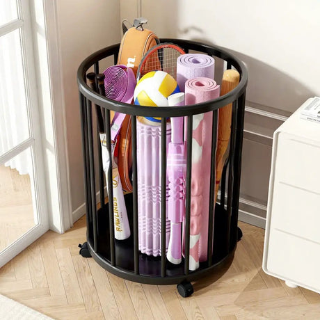 Round Metal Frame Storage Basket with Wheels Household Storage Baskets
