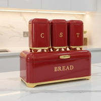 Nordic Bread Bin with 3-Canister Set Gold Bread bin and Canister set Food Storage Containers