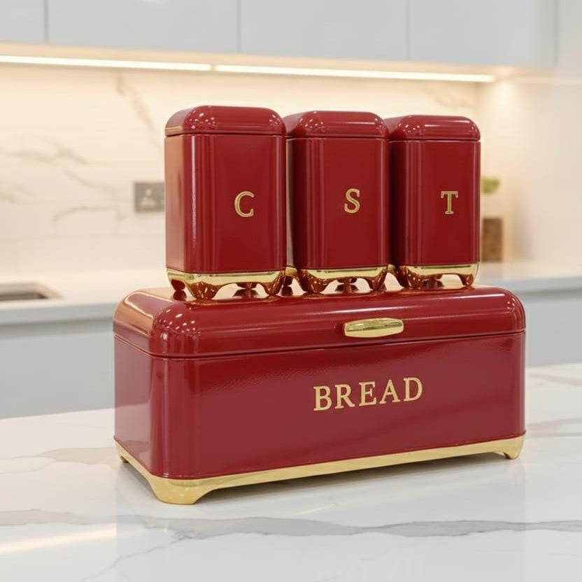 Nordic Bread Bin with 3-Canister Set Gold Bread bin and Canister set Food Storage Containers