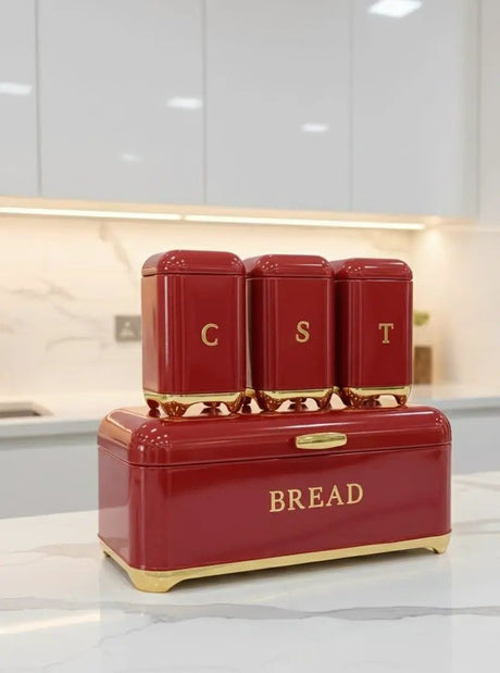 Nordic Bread Bin with 3-Canister Set Gold Bread bin and Canister set Food Storage Containers
