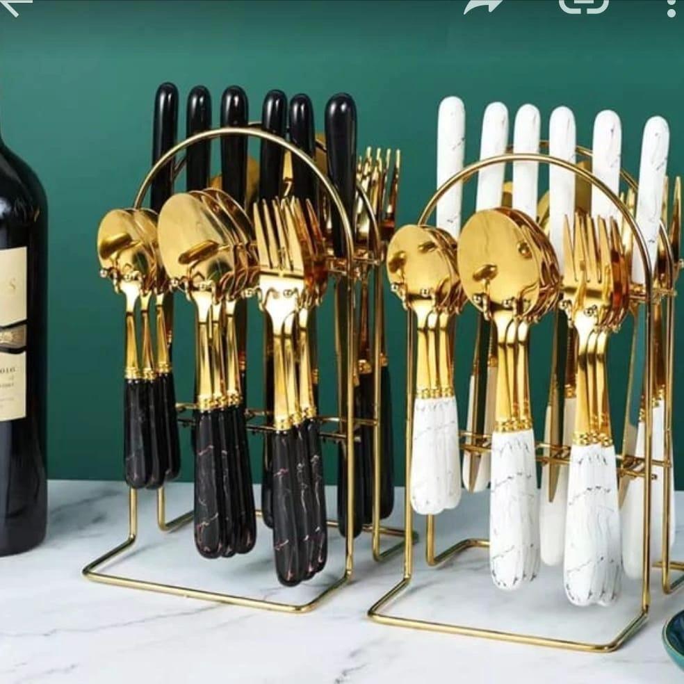 24 Pieces Marble Gold Cutlery Set Luxury Stainless Steel Flatware Kitchen ware Flatware Sets