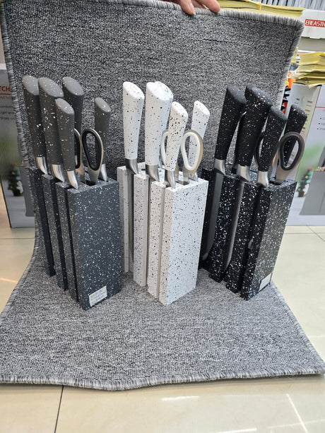 7Piece Stainless Steel Knife Set with Stand – Grey, Black, White- Furaha Finds Kenya