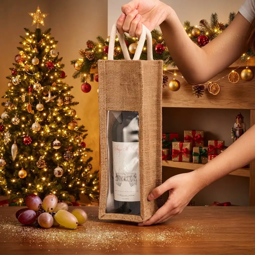Rustic Christmas Wine Bottle Bag Wine bottle bag Gift Bags