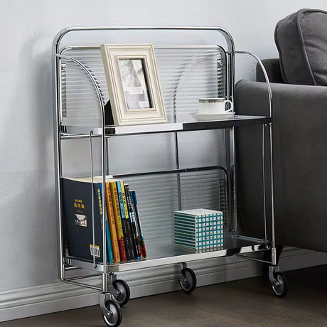 Two-Tier Vintage Folding Trolley Cart with Wheels – Stainless Steel & Glass Available in Gold and Silver