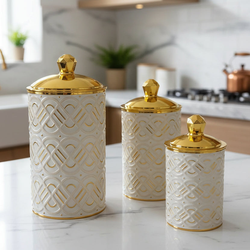 3-in-1 Gold Accent Storage Jar Set Storage jar set Storage & Organization