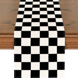 Geometric Stripe Linen Table Runner - Modern Black and White Plaid Table runner Table Runners