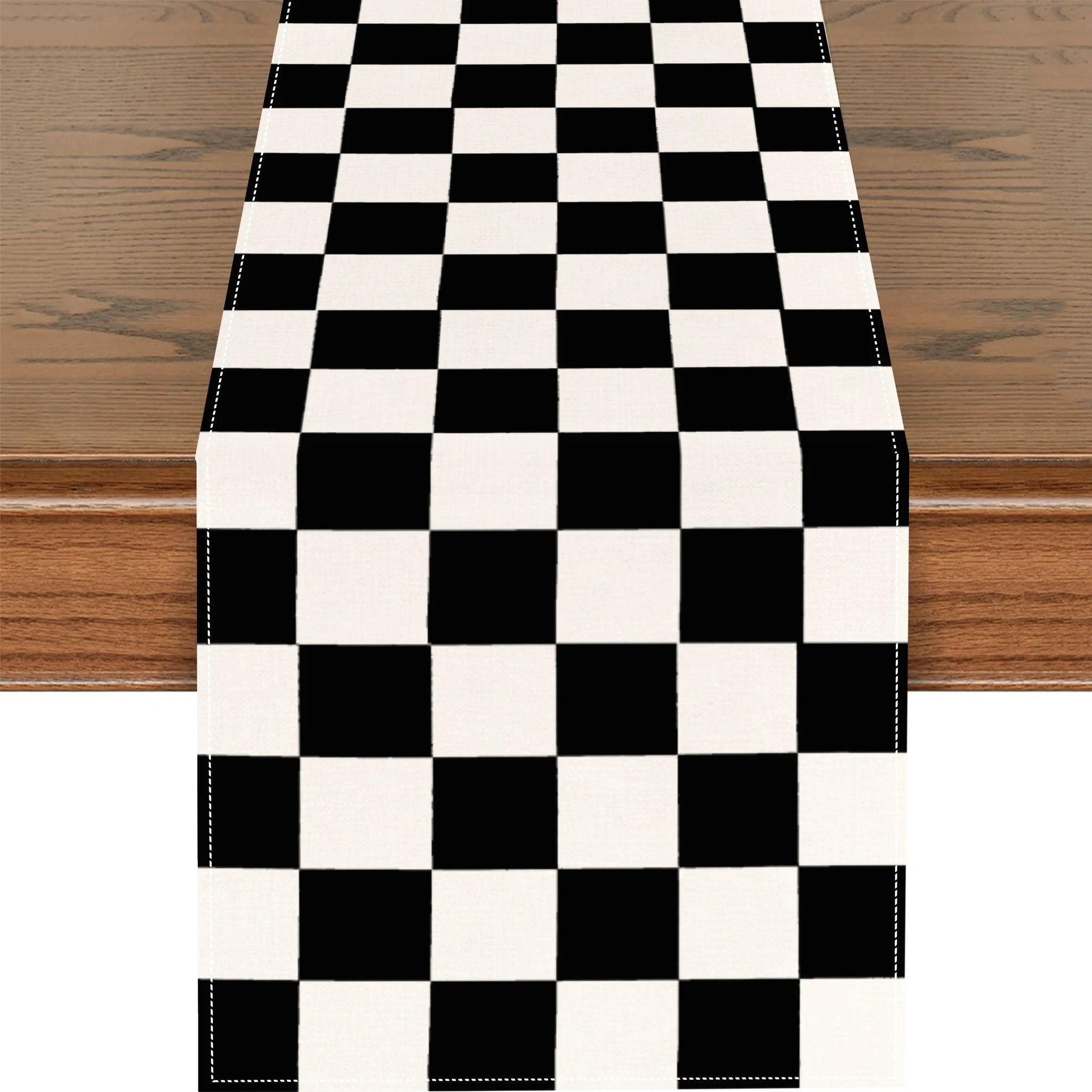 Geometric Stripe Linen Table Runner - Modern Black and White Plaid Table runner Table Runners