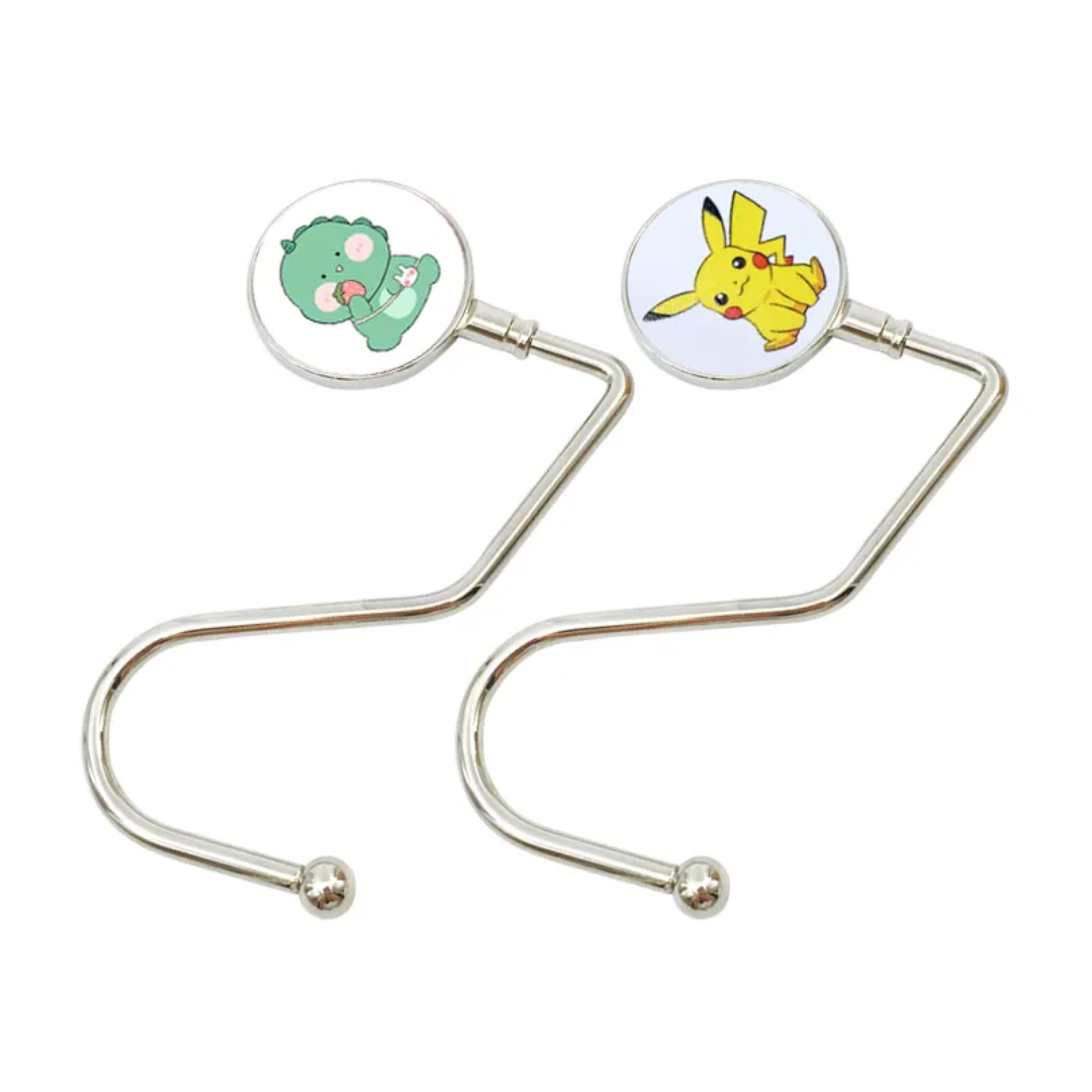Furaha Finds custom logo metal folding bag holder with cartoon pattern desk side hook stylish compact and perfect for handbags at home office or on the go

