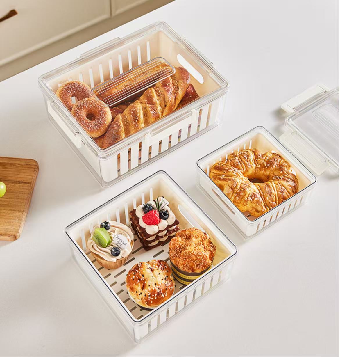 3pcs Stackable Food Storage Containers with Drainer Basket and Airtight Lid
