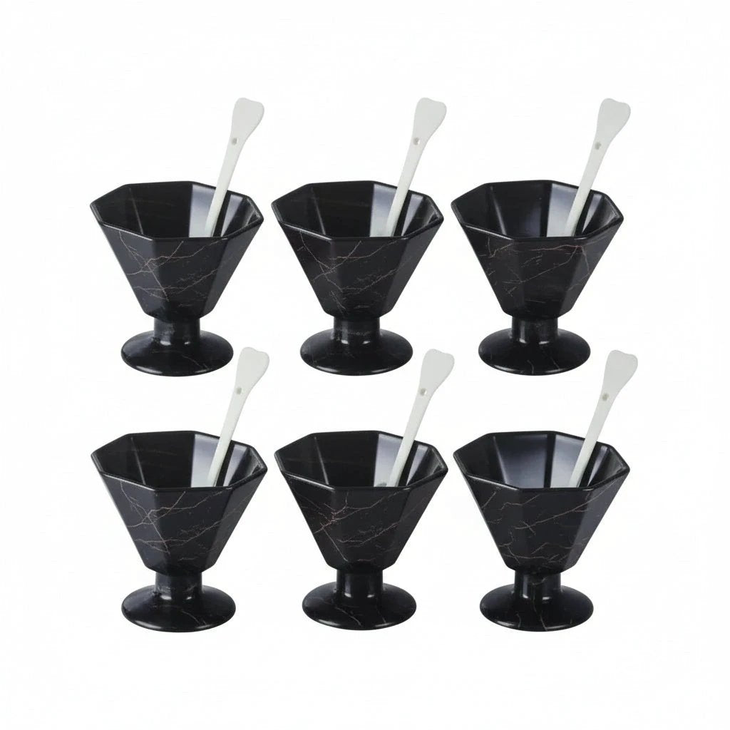 Ice Cream Ceramic Cups with Bamboo Base Kitchen and dining