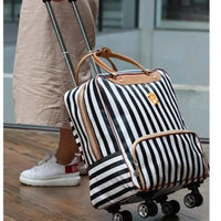 Quality Striped Wheeled Travel Bag High Capacity Waterproof Design Suitcases