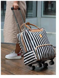 Quality Striped Wheeled Travel Bag High Capacity Waterproof Design Suitcases