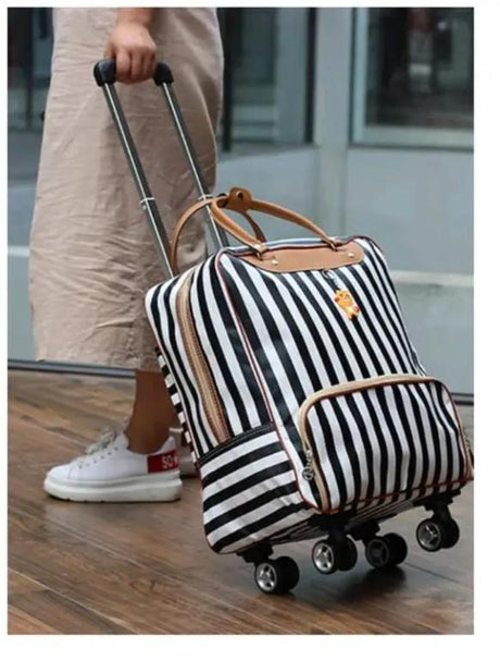 Quality Striped Wheeled Travel Bag High Capacity Waterproof Design Suitcases