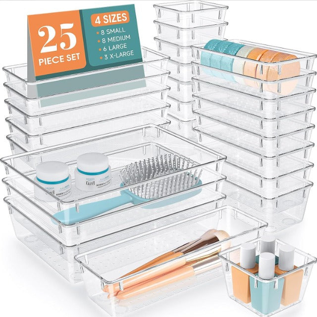 25 Piece Non Slip Drawer Organizer Set Stackable Multipurpose Storage Solution- Furaha Finds Kenya