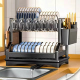 2 Tier Kitchen Dish Rack with Drain Tray Large Capacity Countertop Organizer Dish Racks