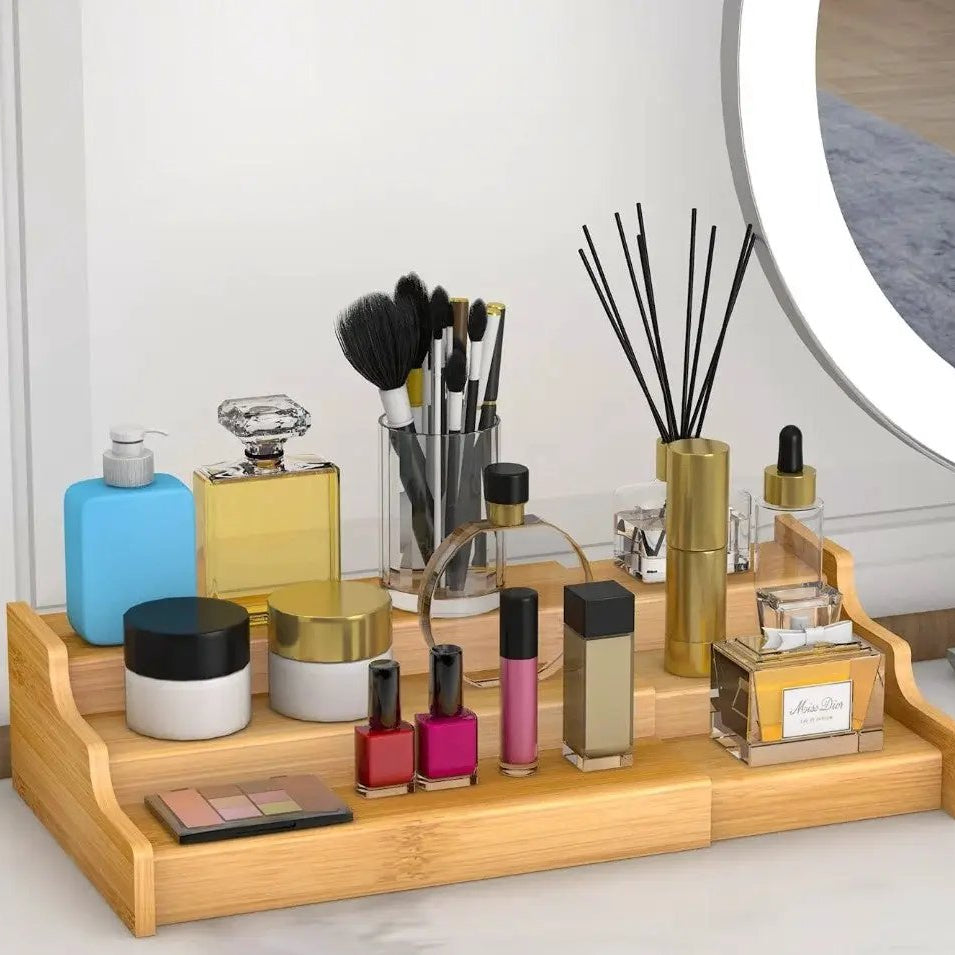 3-Tier Expandable Bamboo Shelf Organizer Shelf organizer Shelf Risers