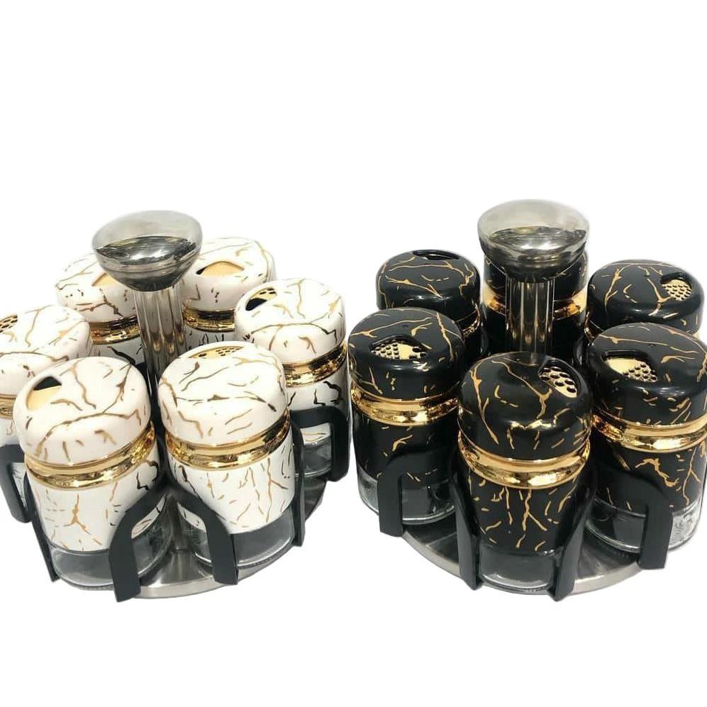 7pcs Marble Rotating Spice Jar Set with Stand Spice Organizers