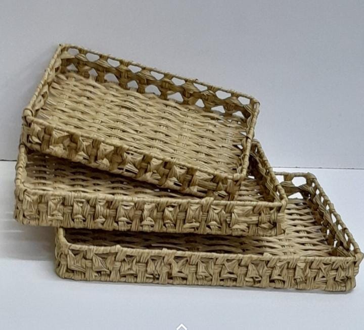 3 in 1 Handmade Rattan Deco Style Trays – Rectangular and Circular Options