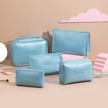 5pcs Vegan Leather Travel Makeup and Cosmetic Bags Set
