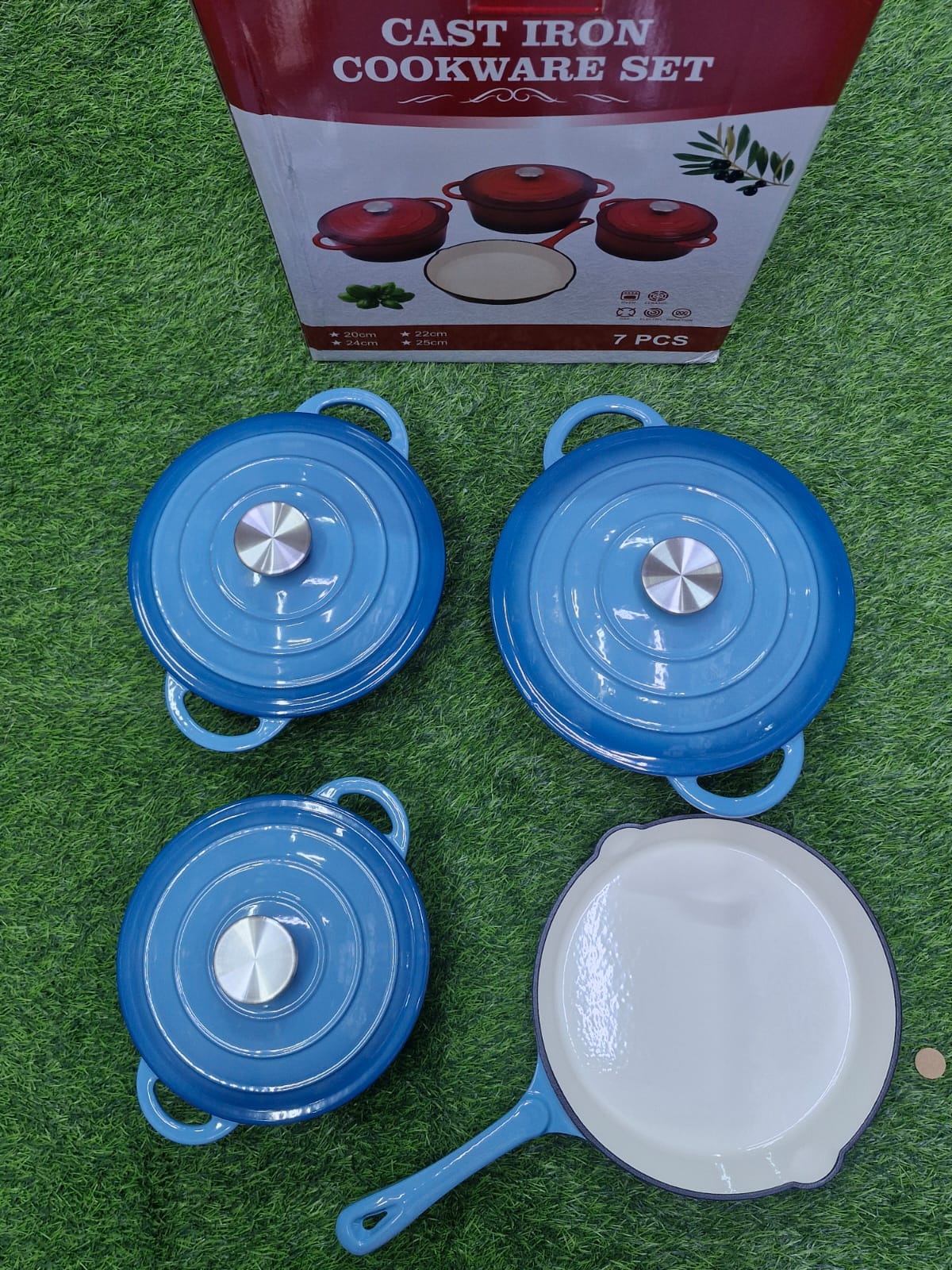 4 Piece Enamel Cast Iron Cooking Pots with Casseroles and Frying Pan