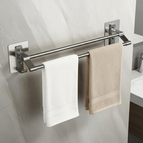 Wall-Mounted Double Towel Bar Aluminum No-Drill Bathroom Accessories Towel Racks