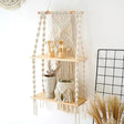 Macrame Wall Shelf 2 Tier Boho Hanging With Tapestry Decor Home Decor Floating Wall Shelves & Ledges
