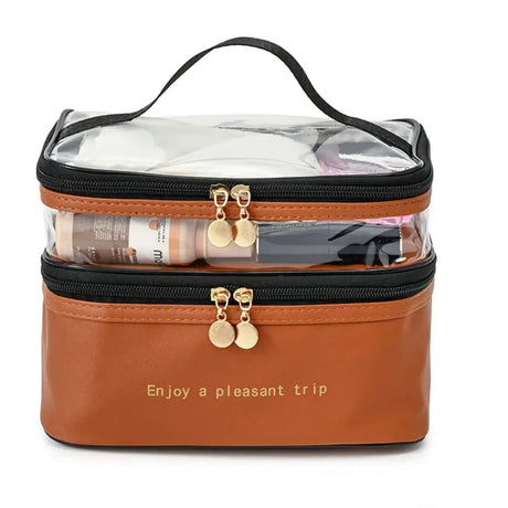 Double Layer PU Leather & PVC Cosmetic Bag Cosmetic Bags & Cases Cosmetic & Toiletry Bags