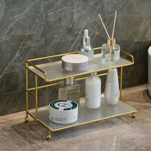 2-Tier Gold Makeup & Vanity Countertop Organizer Household Storage Caddies