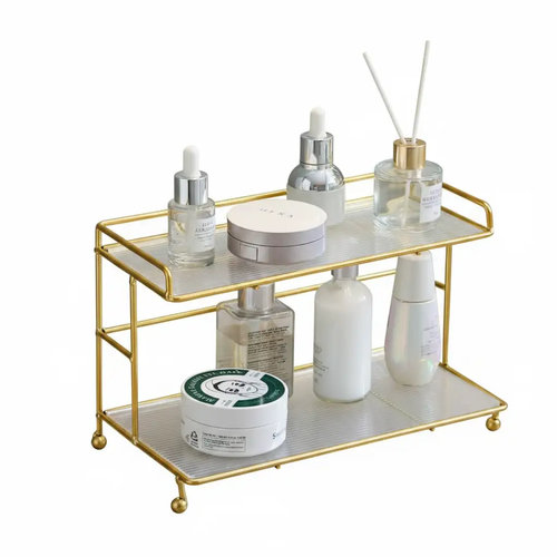 2-Tier Gold Makeup & Vanity Countertop Organizer Household Storage Caddies