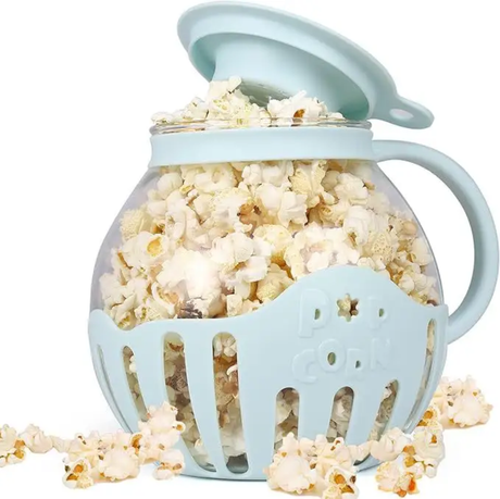 Microwave Popcorn Maker Borosilicate Glass, Quick 2-3 Minute Popper with Measuring Lid.