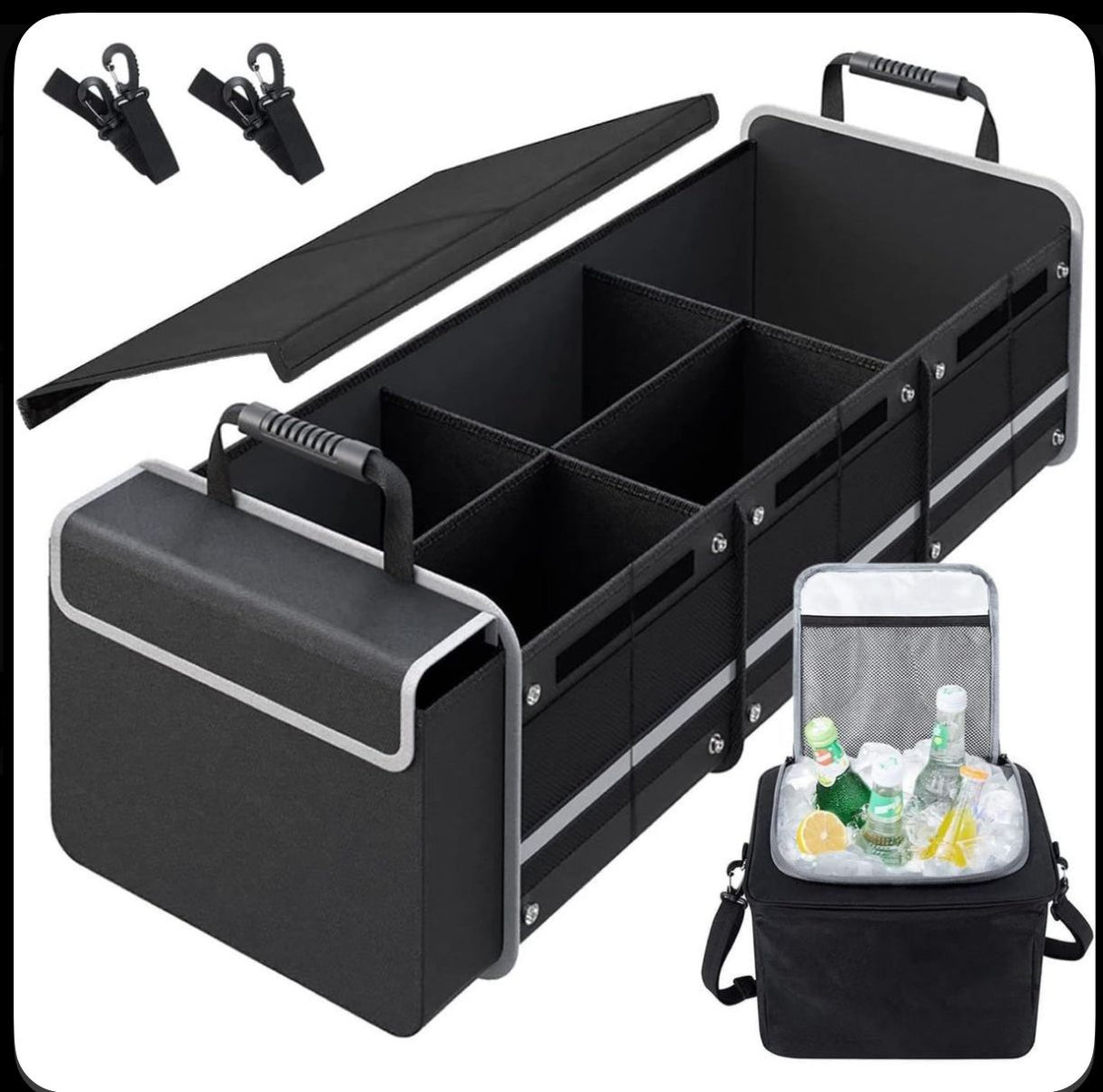 2 in 1 Collapsible Car Boot Organizer with Insulated Cooler Bag – 90 cm