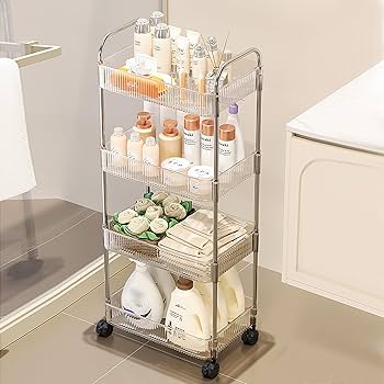 4 Floors Multifunctional Shelving Trolley Rack with Acrylic Shelves and Stainless Steel Frame
