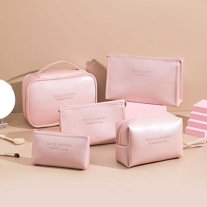 5pcs Vegan Leather Travel Makeup and Cosmetic Bags Set