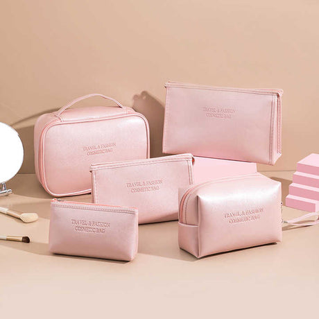 5pcs Vegan Leather Travel Makeup and Cosmetic Bags Set