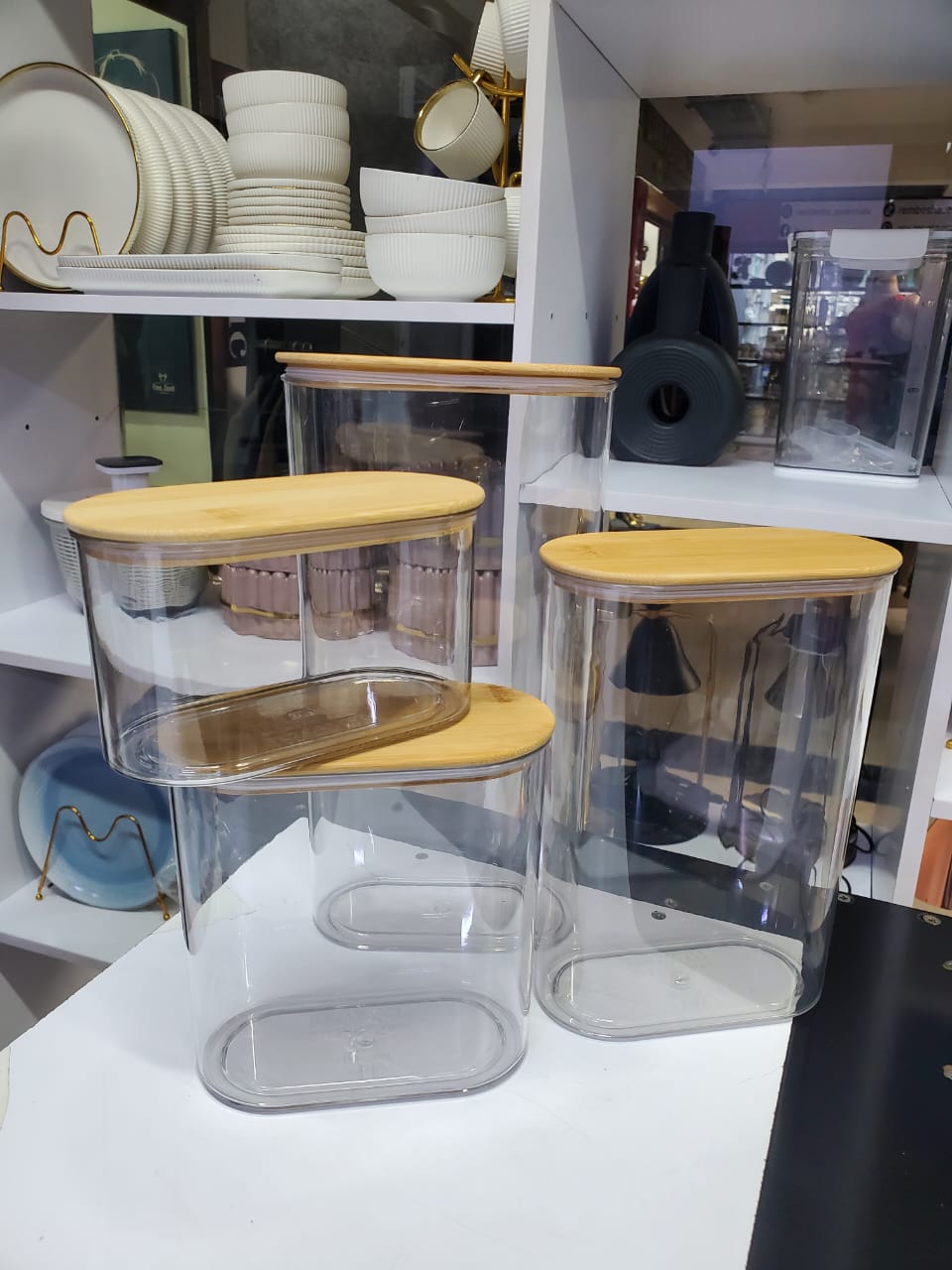 4pcs Set Acrylic Storage Containers 500ml to 2000ml, Airtight with Bamboo Lids.- Furaha Finds Kenya
