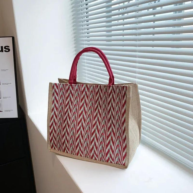 Geometric Tote Bag Eco Jute Canvas For Shoppers Smart Casual Bags & Accessories Tote Bags