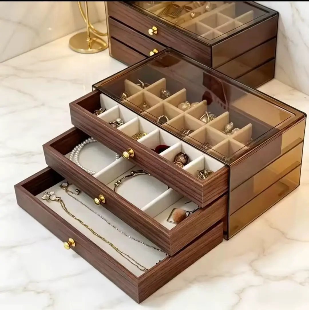 3-Layer Wooden Jewelry Box with Clear Lid Jewelry box Jewelry Boxes