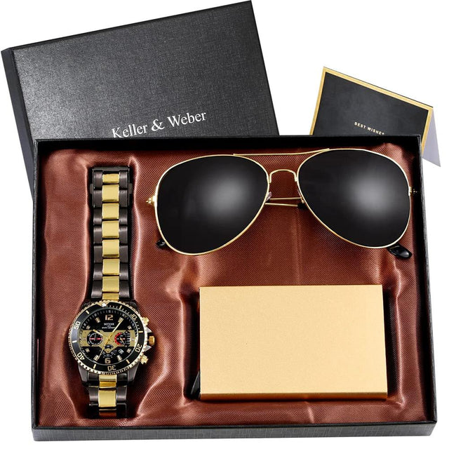 Men Gold Minimalist Luxury Gift Set Quartz Watch Edition Gift box
