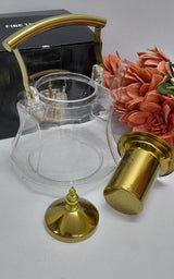 Heat Resistant Glass Teapot with Strainer Infuser and Gold Handle 1.2 Litres