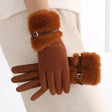 Fur-Trimmed Suede Touchscreen Winter Gloves Winter gloves Gloves & Mittens