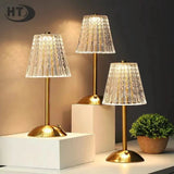 Cordless Rechargeable Bedside Touch Lamp Crystal Gold Metal 3 Color Modes Lamps