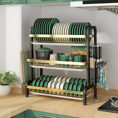 Metal Gold 3 Layer Dish Rack XY6457 with Drain Tray for Kitchen Organization Special Offer- Furaha Finds Kenya