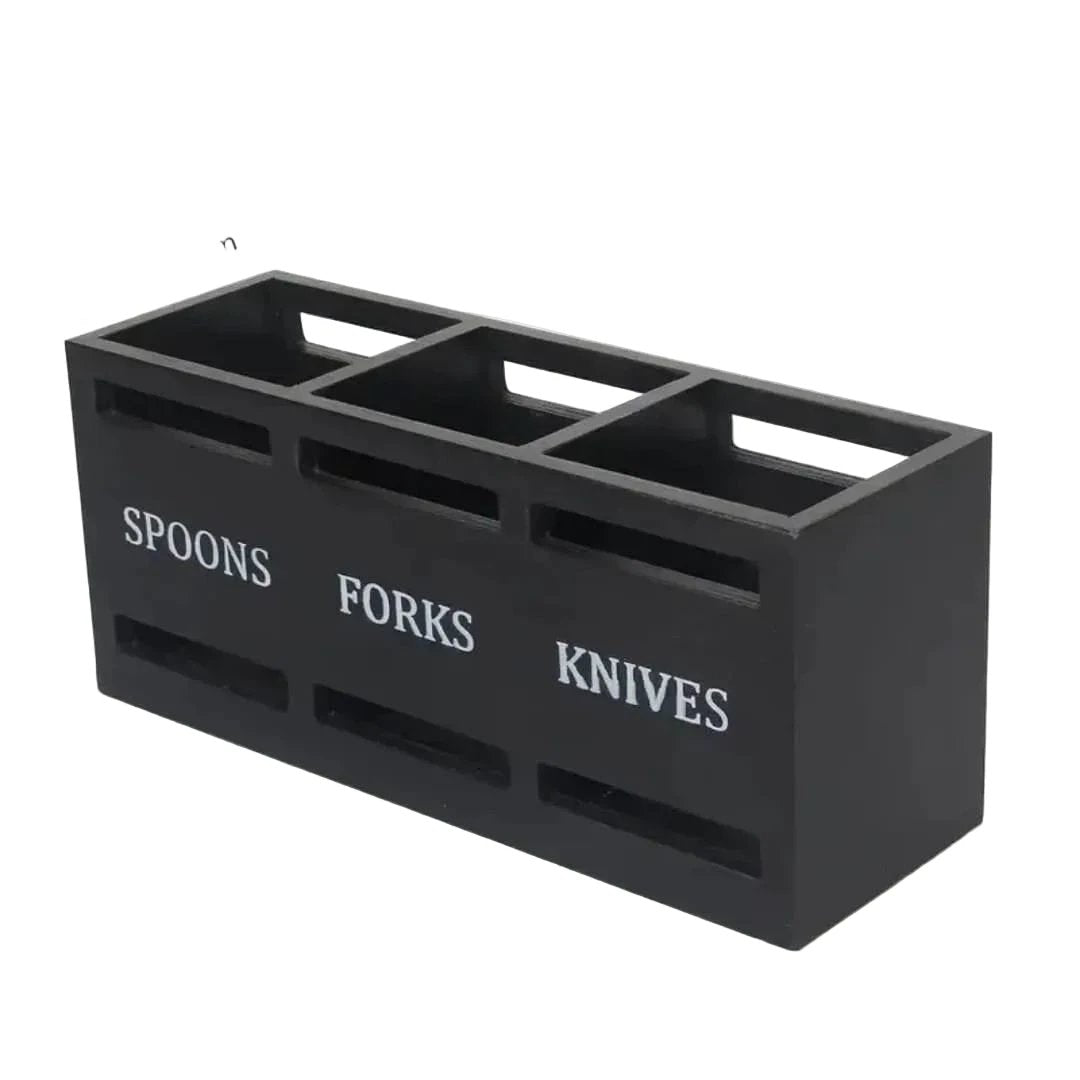 Wooden Cutlery Holder with 3 Compartments – Space-Saving Design Kitchen Utensil Holders