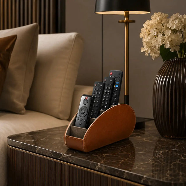 PU Leather Remote Control Holder Five Compartments Office Home & Garden Household Storage Caddies