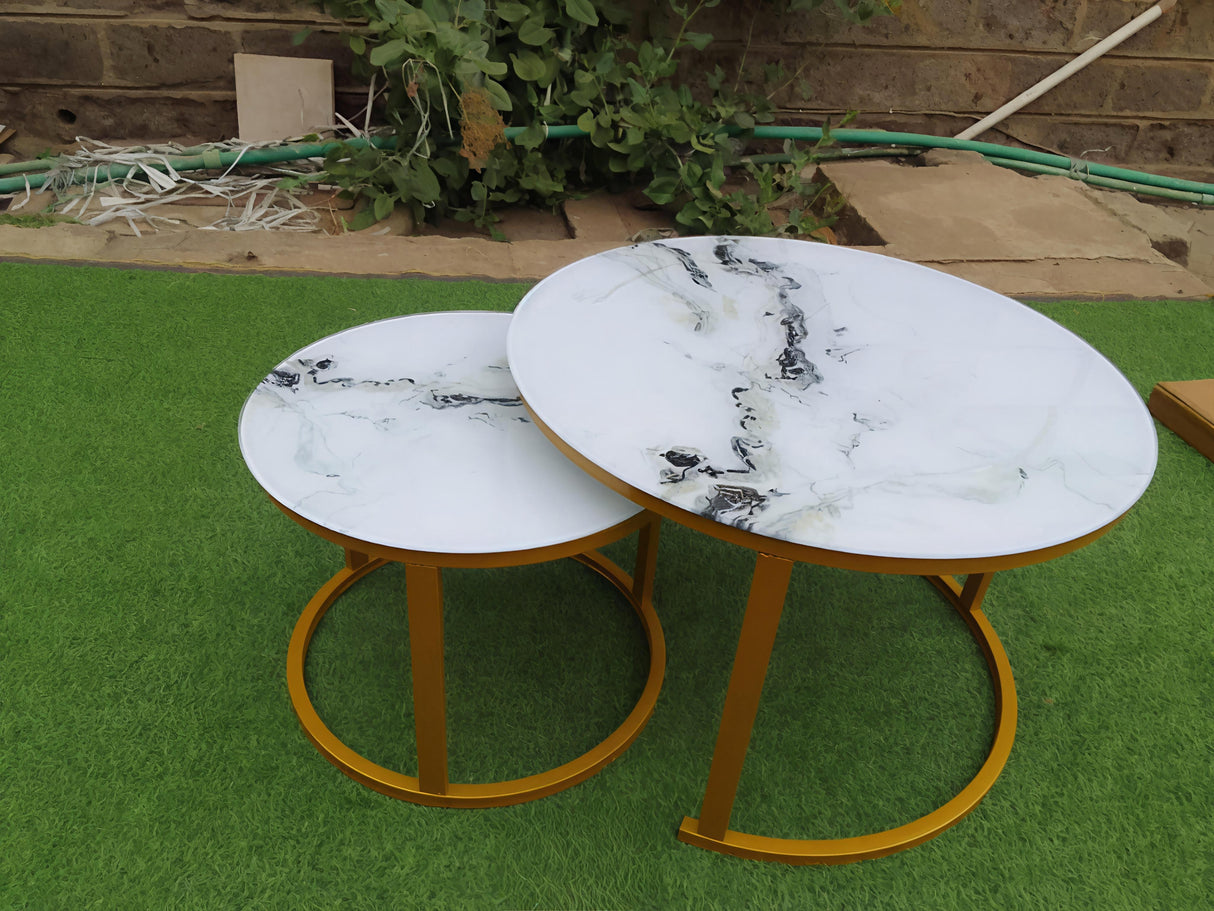 Round Marble Nesting Coffee Table Set with Gold Frame- Furaha Finds Kenya