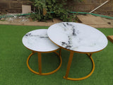 Round Marble Nesting Coffee Table Set with Gold Frame- Furaha Finds Kenya