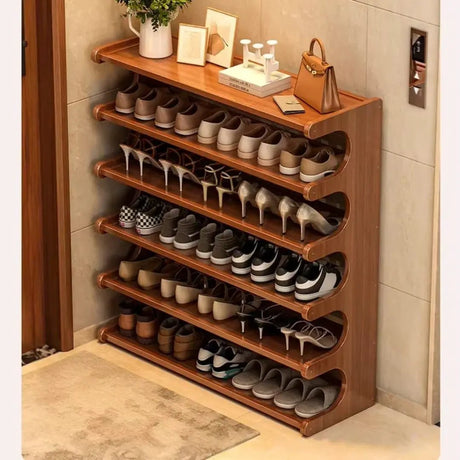 Bamboo Shoe Rack Six Tier Holds 30 To 36 Pairs For Home Home & Garden Shoe Racks