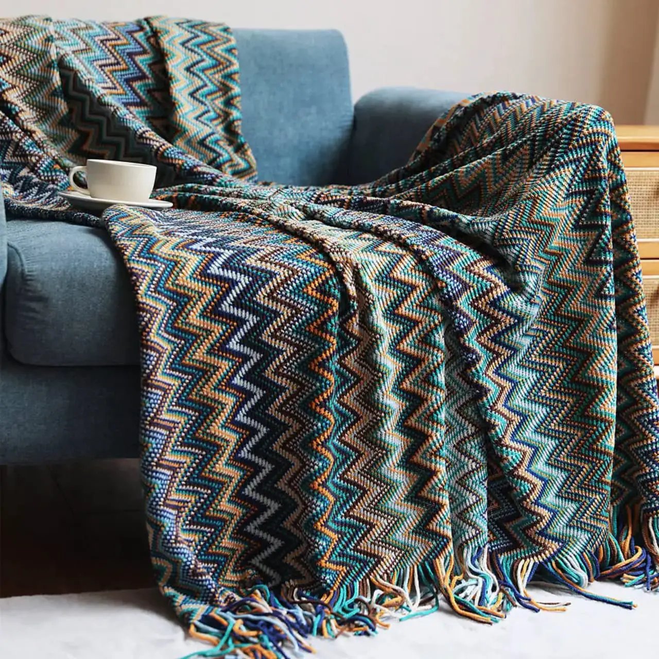 Bohemian Knitted Throw Blanket With Tassel Cold essentials Throw Blankets